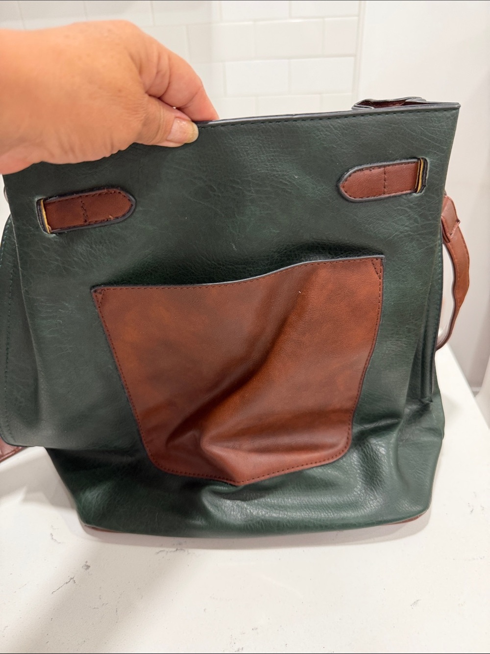 Men's Green and Brown Leather Crossbody Bag